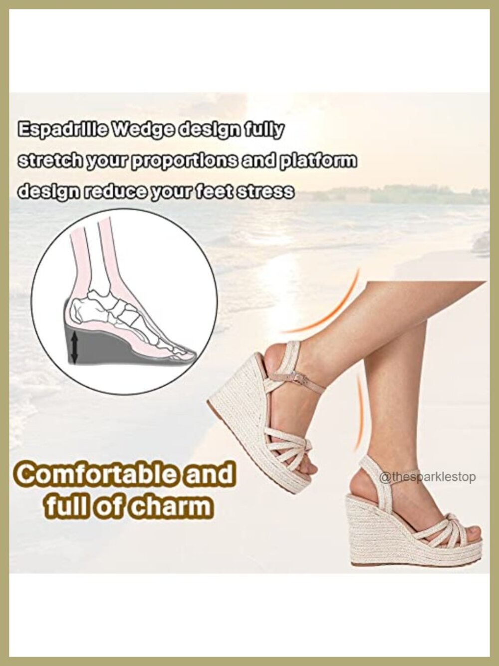 Women's Espadrille Wedge Heels Sandals Open Toe Platform Linen Straw Woven - Picture 4 of 6